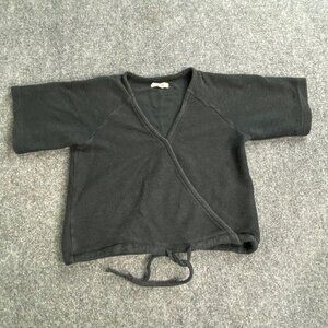 Madewell Top Womens Small‎ Black Drapey Ottoman Jacquard Faux Wrap Drawstring